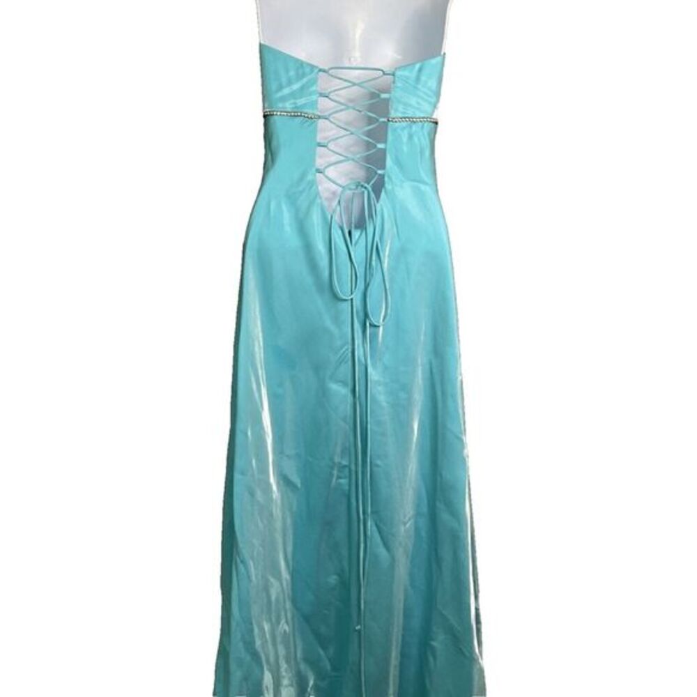 Y2K Cache Ice Blue Shimmery Maxi Dress SZ 9/10 Empire Waist Rhinestones Prom - Picture 2 of 9